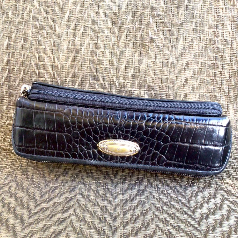Brighton Vintage Black Leather Make Up Brush Cosmetics Bag